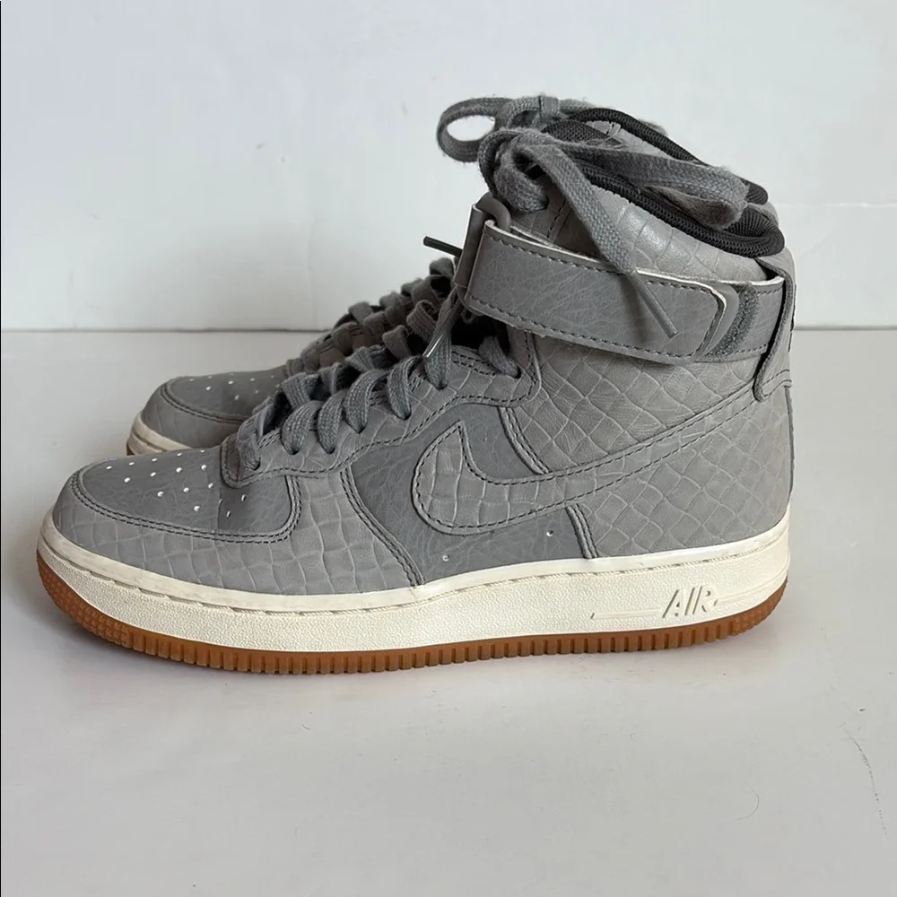 Nike AF1 Hi Premium croc embossed gray high top sneaker lace up velcro ankle